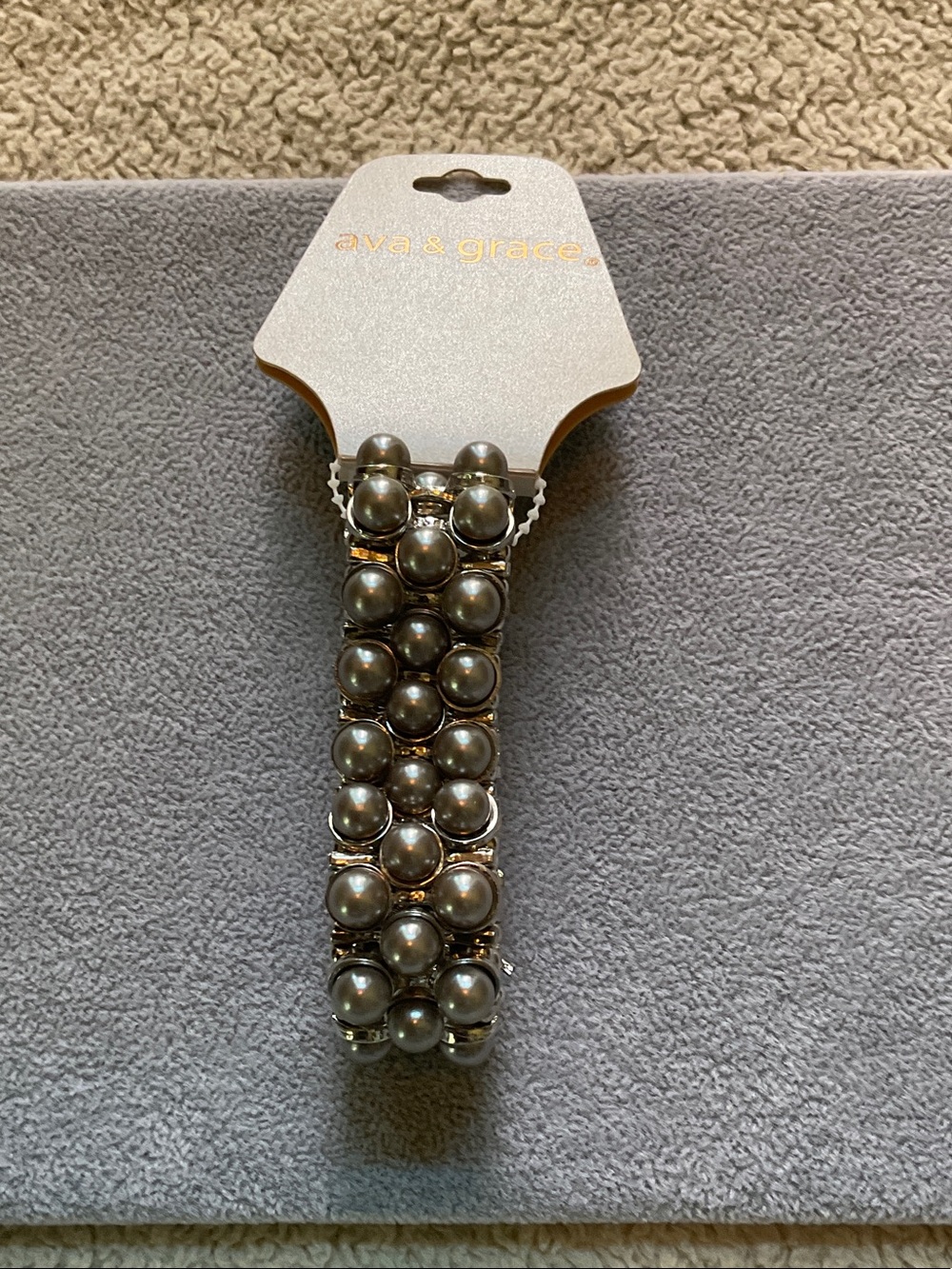 Ava & Grace Metallic Gray Pearl Stretch Bracelet with Silver Accents